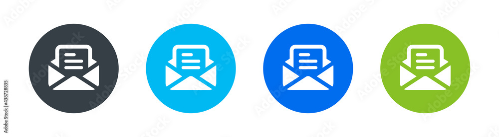 Aufkleber opened mail icons set in different color. vector illustration