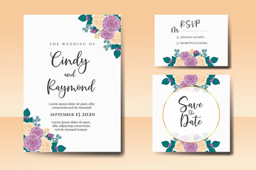 Wedding invitation frame set, floral watercolor Digital hand drawn Rose Flower design Invitation Card Template