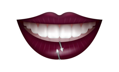 Female lips with black lipstick and piercings. Realistic purple lips isolated on white background.