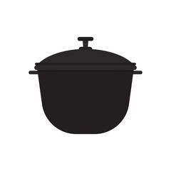 Carved silhouette flat icon, simple vector design. Cartoon witches cauldron for illustration of magic, witchcraft, boiling potions.