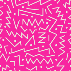 Fototapeta na wymiar Random white zigzag line memphis style design seamless pattern vector illustration.