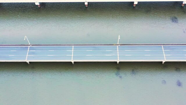 Aerial view of the Houghton Highway Bridge from Sandgate to Redcliff, Queensland, Australia.