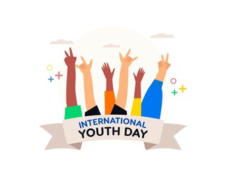 Vector illustration of several different colored teenage hands, for international youth day.