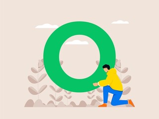Vector illustration of a man holding the letter 'O', for international YOUTH day.
