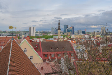 Naklejka premium Tallinn Estonia 21 May 2021 Aerial cityscape with old and modern architecture of the center