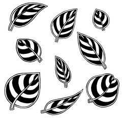 Decorative seamless set with striped flat leaves on wight background. For fabric, wallpaper, wrapping paper, pattern fills, textile, web textures.