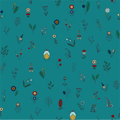 Cute pattern in small colorfool flower. Small colorful flowers in green background. Ditsy floral background. The elegant the template for fashion prints.