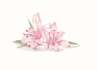 pink lily flower drawing with color pencil. Hand drawing.