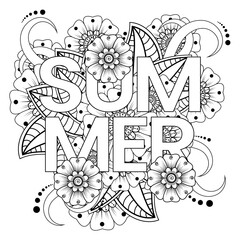Hello Summer banner template with mehndi flower