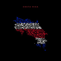 Costa Rica flag map, chaotic particles pattern in the Costa Rican flag colors. Vector illustration