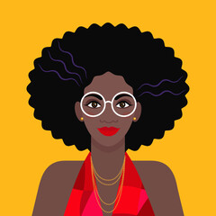 black woman with glasses on yellow background