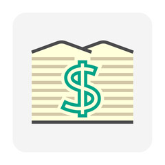 Land values vector icon. Consist of area, dollar sign or value investing. For land investment concept, profit, wealth, value, income. Also for business i.e. owned, sale, develop, rent, buy. 64x64 px.