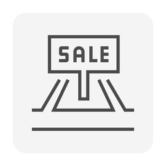 Land for sale vector icon. Foreclose real estate or property consist of empty land on roadside for development by housing construction, subdivision, owned, sale, rent, buy or investment. 64x64 pixel.