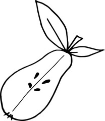 Vector illustration of half pear with leaves in doodle style