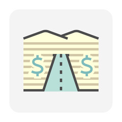 Highway expansions or land improvement vector icon. New access road construction for transportation, facility. That development impact to value of land, property by increase accessibility. 64x64 pixel