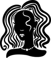 Black beauty girl silhouette with long hair isolated on white background.