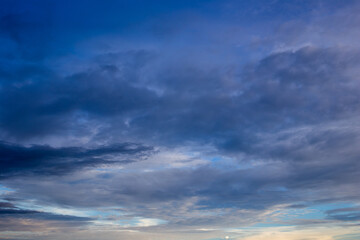 Colorful dramatic sky with cloud at sunset.Sky with sun background