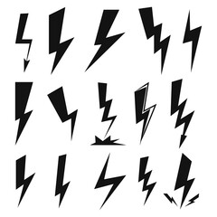 Lightning bolt, set power icons, graphic design template, collection electric signs, vector illustration