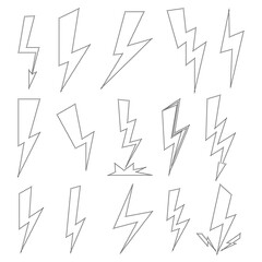Lightning bolt, set power icons, graphic design template, collection electric signs, vector illustration