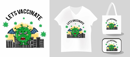 illustration design of a vaccine invitation to the public. can be applied to t-shirts and other souvenirs