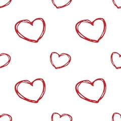 Seamless background with red hearts. Can be used for wallpaper, patterns, wrapping, surface textures. Vector illustration