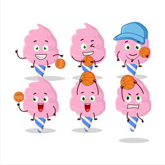 Talented cotton candy strawberry cartoon character as a basketball athlete