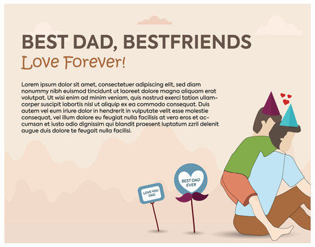 fathers day. happy fathers day. fathers day card template. best dad, best friends. son hugging father from behind. happy birthday DAD.  love you dad. 
