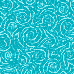 Vector turquoise geometric seamless pattern of flowing spirals curls and corners.Vector nautical geometric seamless texture of smooth and broken lines.Stylized turquoise pattern of water flow or waves