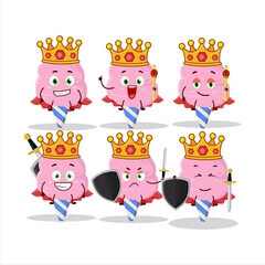 A Charismatic King cotton candy strawberry cartoon character wearing a gold crown