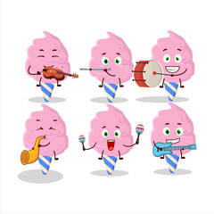 Cartoon character of cotton candy strawberry playing some musical instruments
