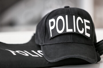Uniform of policeman on table, closeup