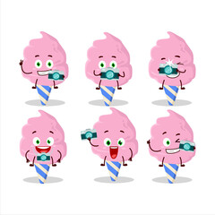 Photographer profession emoticon with cotton candy strawberry cartoon character