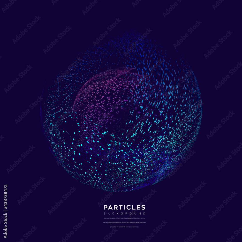 Aufkleber abstract particle 3d background, wave graphic element, technology and big data vector illustration.