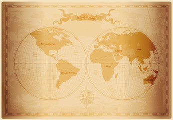 Old World map with vintage paper texture vector format