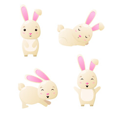 A set of cute rabbits. Children's animal illustration.