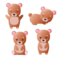 A set of cute funny bears. Children's animal illustration.