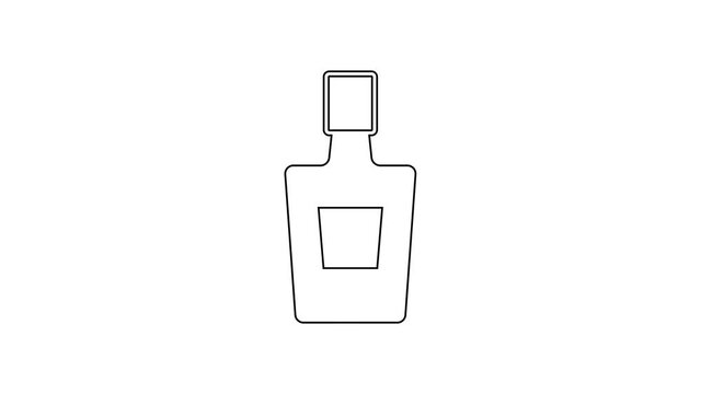 Black line Tequila bottle icon isolated on white background. Mexican alcohol drink. 4K Video motion graphic animation