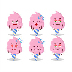 Cartoon character of cotton candy strawberry with sleepy expression