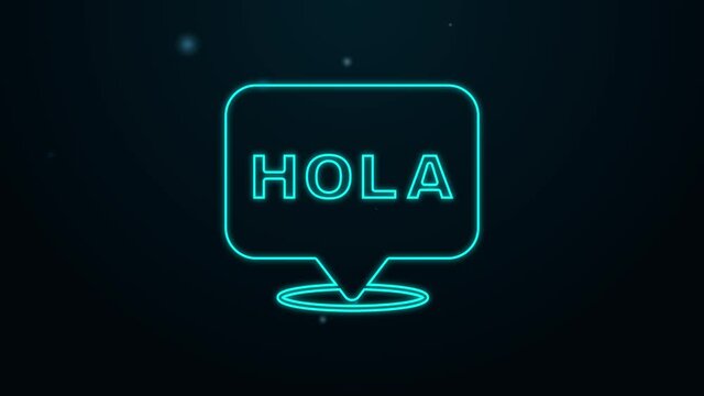 Glowing neon line Hola icon isolated on black background. 4K Video motion graphic animation