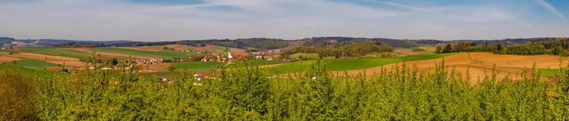 Fototapeta na wymiar High resolution stitched panorama of a beautiful spring view near Bad Griesbach, Bavaria, Germany