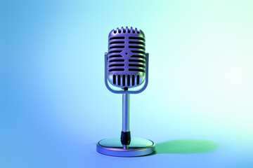 Retro microphone on color background