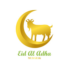 goat on golden luxury Crescent moon, ornament element design graphic vector, islamic religion holiday eid al adha