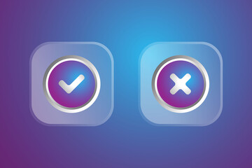 checklist and wrong icon modern style, blue light effect, vector graphic