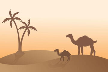 Fototapeta na wymiar arabesque camel silhouette background vector, sunlight, desert sand, islamic religion holiday