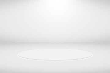 Blank simple white podium on white background. Illustration. Minimal concept.