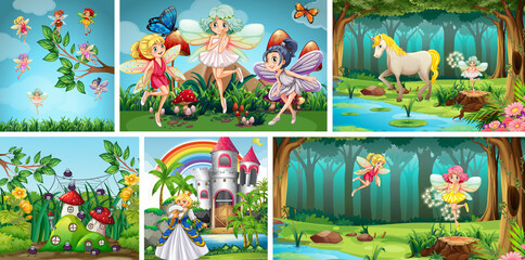 Obraz na płótnie Canvas Set of different fairy fantasy scene