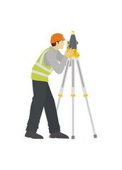 Male surveyor measuring land using a theodolite. Simple illustration.
 - obrazy, fototapety, plakaty