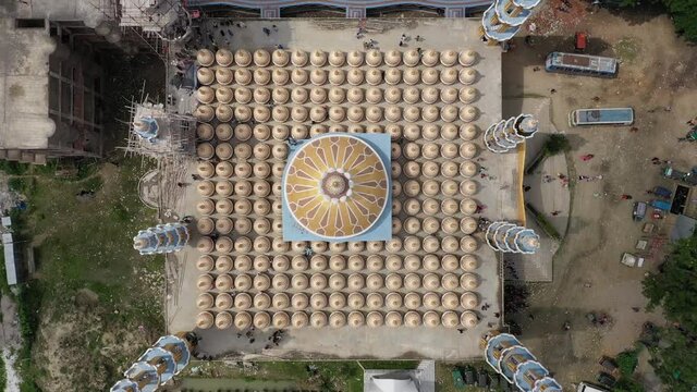 Aerial view of the geometric pattern from Gombuj Masjid islamic mosque along Jhinai river in Gopalpur township, Dhaka state, Bangladesh.