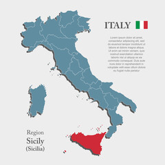 Vector divided map country Italy, region Sicilia