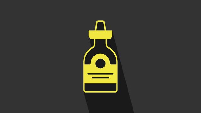Yellow Tequila bottle icon isolated on grey background. Mexican alcohol drink. 4K Video motion graphic animation